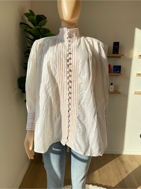 Classic White Button-Front Victorian-Inspired Women's Blouse